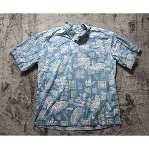 Cooke Street Short Sleeve 1/4 Button Hawaiian Shirt Men's Size 2XL Green